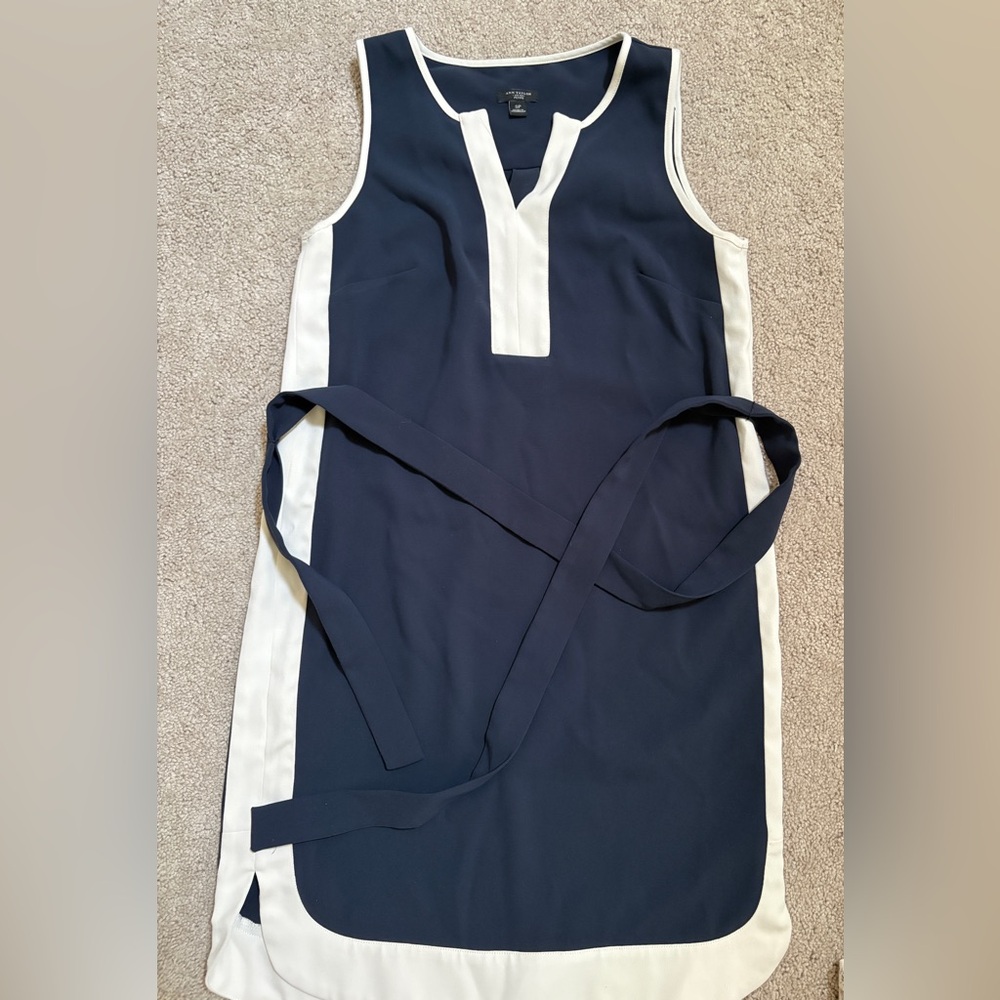 Ann Taylor Navy and White Sleeveless Dress